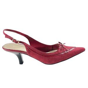 Predictions Jacelyn Red Faux Suede Heels Slingback Shoes Size 7 Preppy Classy